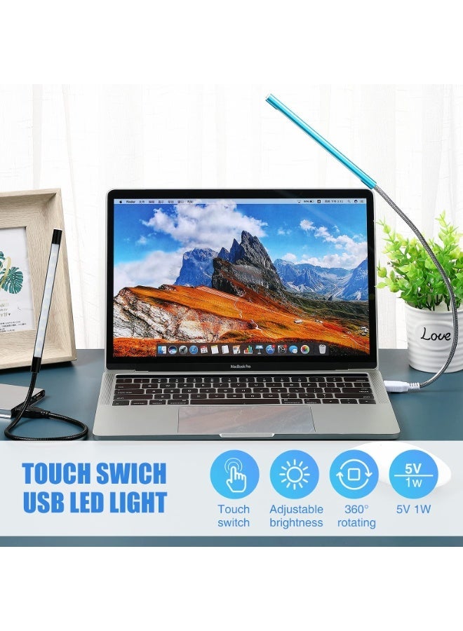 2 قطعة مصباح USB LED لزراع لوحة المفاتيح المحمولة مصباح كمبيوتر بجذر مرنة مصباح LED قابل للتعديل بمفتاح لمس للقراءة (أسود، أزرق) - Image 5