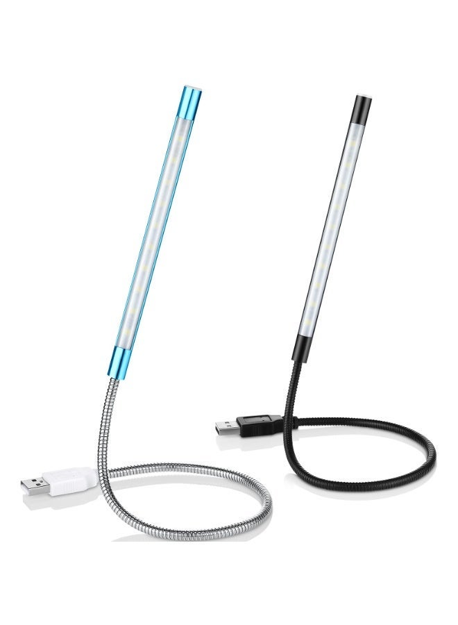 2 قطعة مصباح USB LED لزراع لوحة المفاتيح المحمولة مصباح كمبيوتر بجذر مرنة مصباح LED قابل للتعديل بمفتاح لمس للقراءة (أسود، أزرق) - Image 2