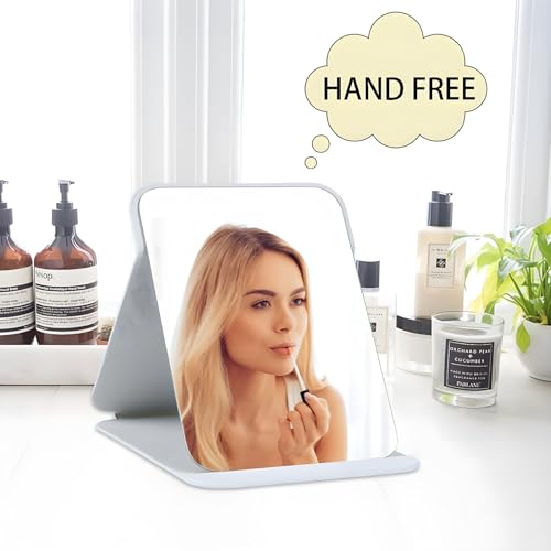 VELINEX Portable Folding Makeup Mirror - Adjustable Angle Small Compact Size, Travel-Friendly, Single Sided, Round Edge Corner, Desktop, Bathroom, Vanity & Dressing Table (White, Pack of 1) - Image 3