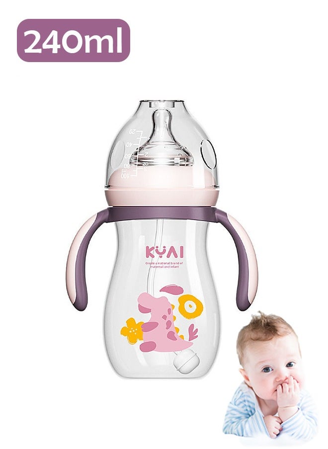 KUAI Baby Bottles, Anti Colic Breastfeeding Bottles, Wide Neck Baby Bottle for Babies, Newborn, Preemie 6+ Months, BPA Free (Pink)  - Image 1
