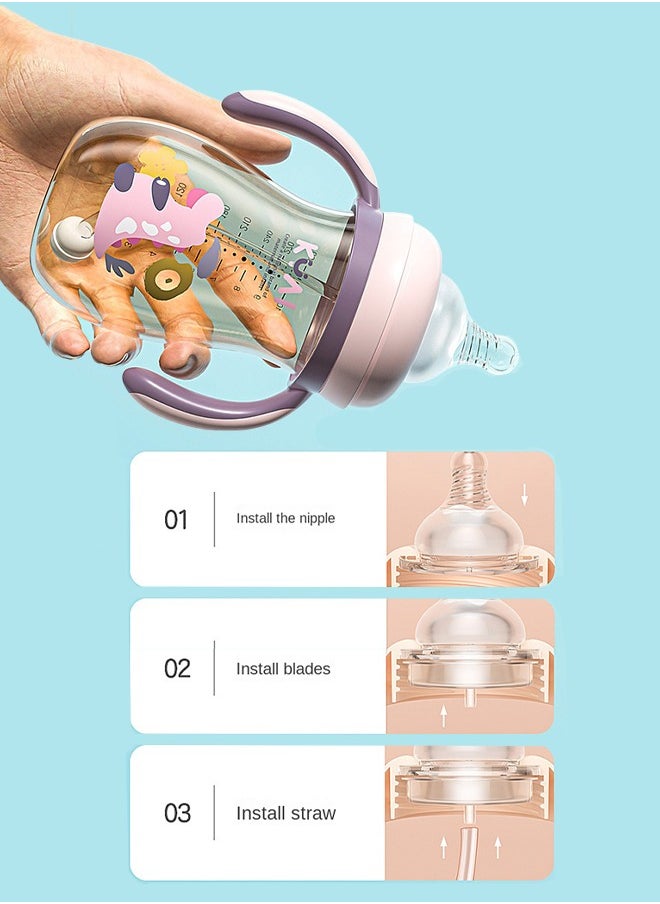 KUAI Baby Bottles, Anti Colic Breastfeeding Bottles, Wide Neck Baby Bottle for Babies, Newborn, Preemie 6+ Months, BPA Free (Pink)  - Image 2