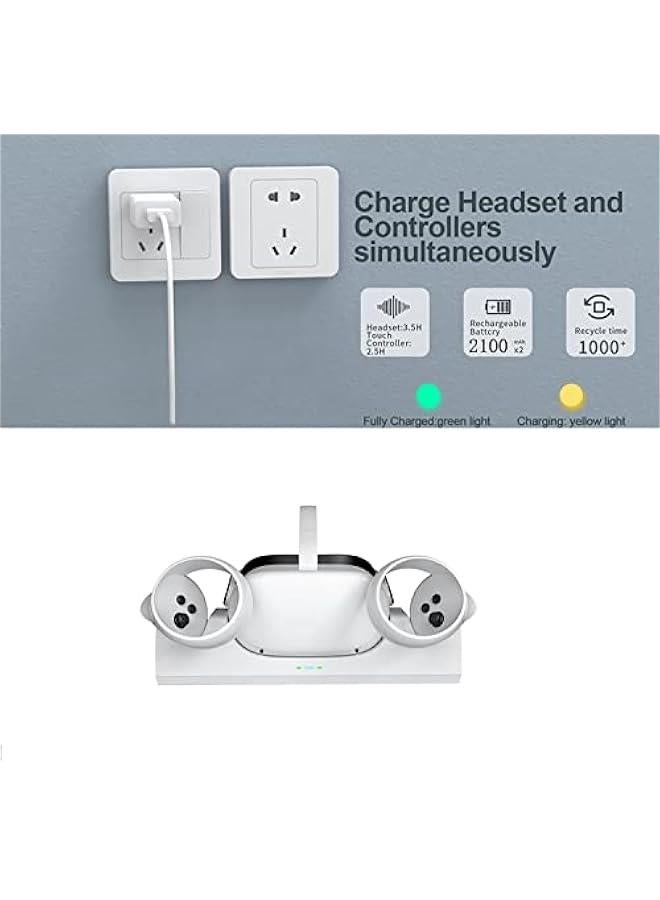 قاعدة شحن لسماعات الواقع الافتراضي Oculus Quest 2/Meta Quest 2، حامل شحن متوافق مع ملحقات Oculus Quest 2، محطة شحن مثبتة على الحائط، كابل توصيل USB-C - Image 3