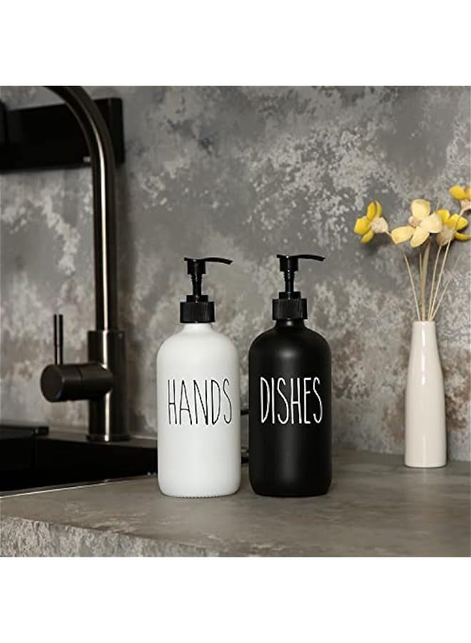 MIXDE 2-Pack Soap Dispenser Set: Dish Soap & Hand Soap, 16 oz Glass with Black Plastic Pumps - Ideal for Black and White Kitchen Decor - Image 2