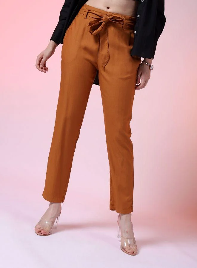Women Tapered Solid High-Rise Pants