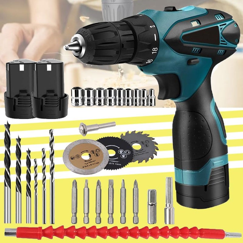 Galaxe 12V Wireless Screwdriver Drill Lithium Driver Machine Batteries Power Cordless Drill Electric Hand Drill copper with 3pcs mini circular saw blades cutting disc (GLX12V3CD12, 31pcs tool kit) - Image 5