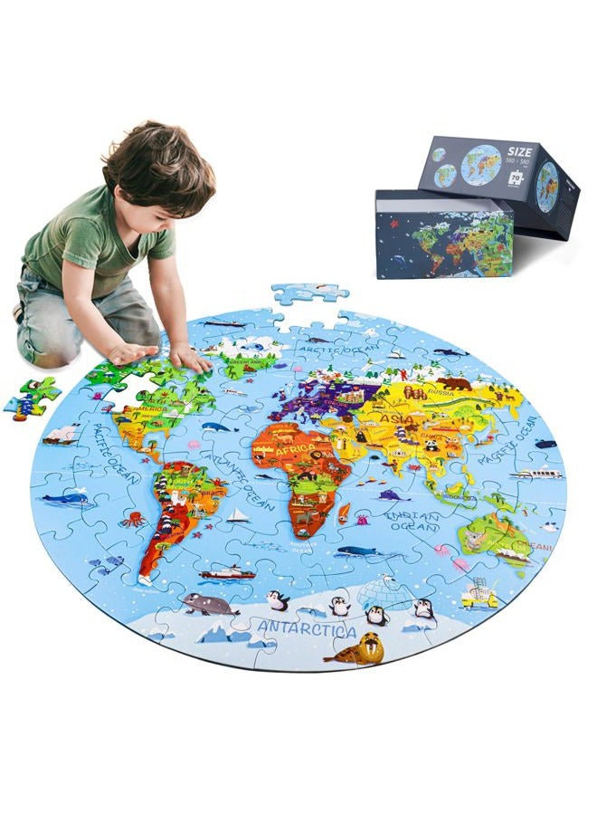 DIGOBAY World Map Jigsaw Puzzle for Kids Ages 3-8, 70 Pieces Globe, Large Round Floor Puzzle for Kids, Toddlers, Geography Games, Educational Toys, Birthday Gifts - Image 1