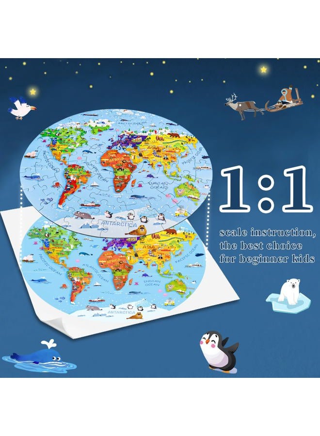 DIGOBAY World Map Jigsaw Puzzle for Kids Ages 3-8, 70 Pieces Globe, Large Round Floor Puzzle for Kids, Toddlers, Geography Games, Educational Toys, Birthday Gifts - Image 5