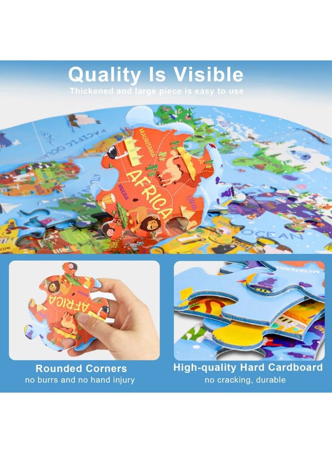 DIGOBAY World Map Jigsaw Puzzle for Kids Ages 3-8, 70 Pieces Globe, Large Round Floor Puzzle for Kids, Toddlers, Geography Games, Educational Toys, Birthday Gifts - Image 3