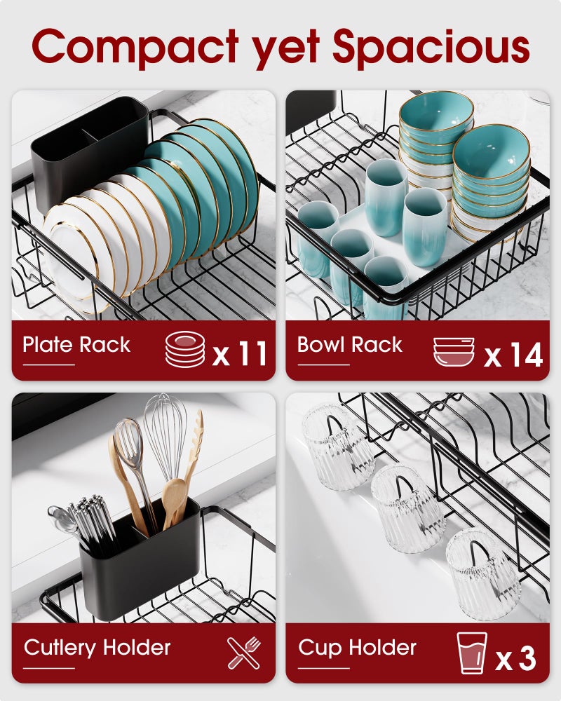 Sakugi Dish Drying Rack in Sink - Expandable Stainless Steel Dish Rack Over The Sink, Kitchen Sink Drain Strainer with Cutlery Holder & Cup Holders, 15.4 x 11.3 x 6.6 Inch, Black - Image 2