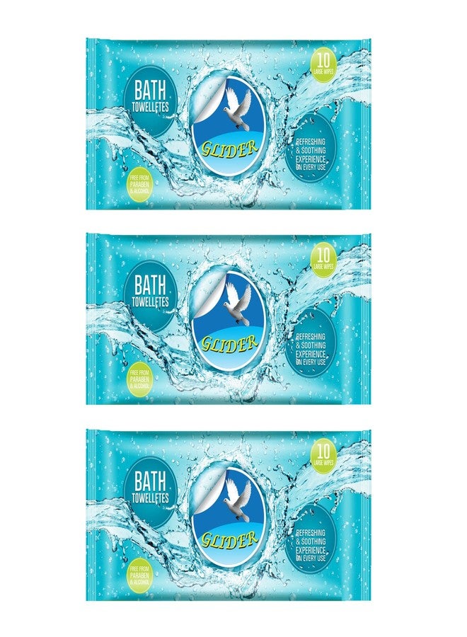 GLIDER Bath Wipes for Adults | 3 Packs | 30 Wipes | Large, Rinse Free Body Cleansing Wipes | Aloe Vera & Vitamins | Cleanse & Protect - Image 1