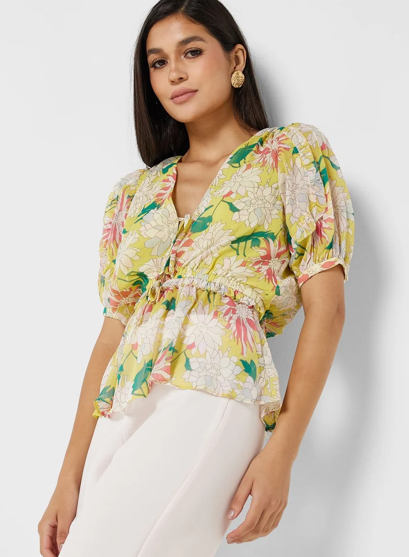 Ted Baker Printed Puff Sleeve Top