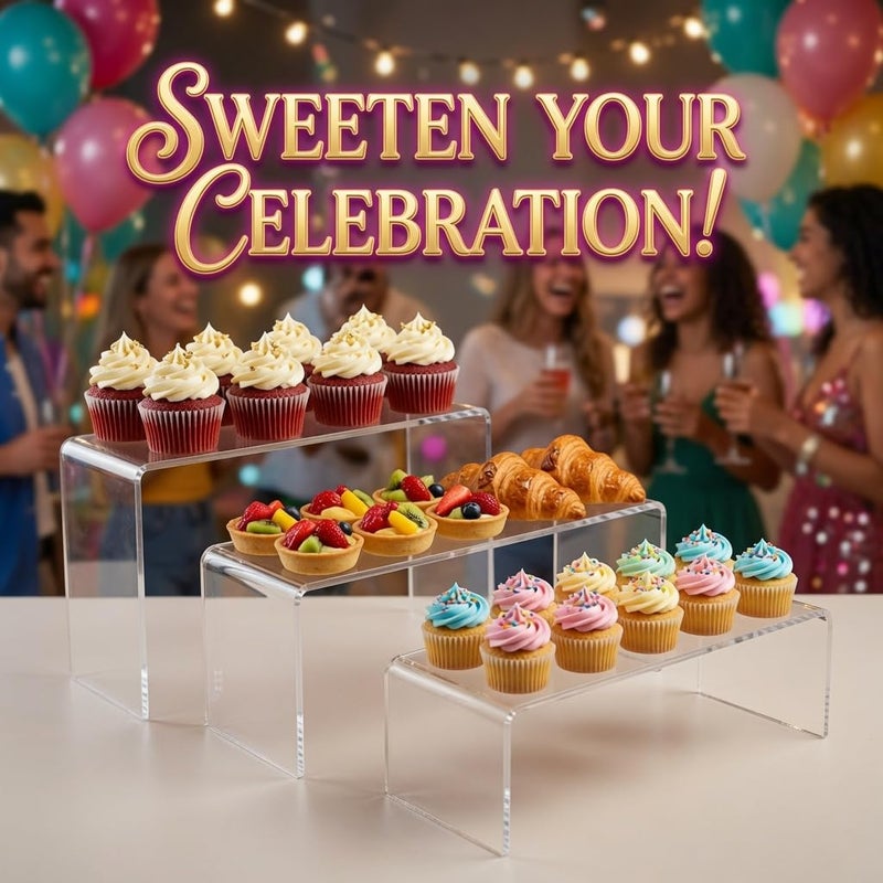 amiazi 6 pcs Clear Acrylic Showcase Risers for Dessert, Cupcakes, Shoes & Cosmetics - Image 5