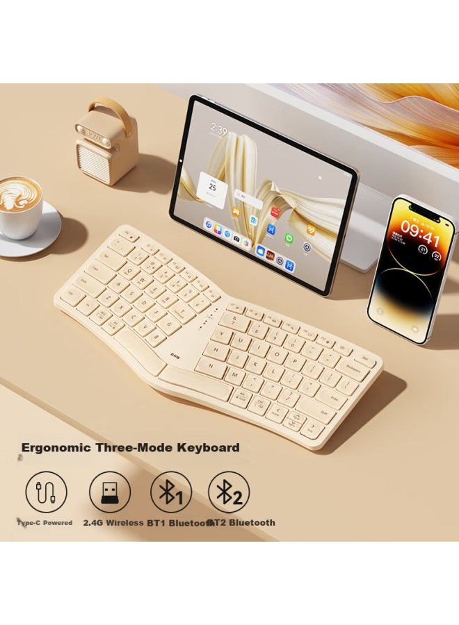 B.o.w Hangshi Hd429cl Ergonomic Tri-mode Keyboard For Ipad Tablet Bluetooth Wireless Mobile Phone Typing Comfortable Portable Silent Office Milk Tea Color