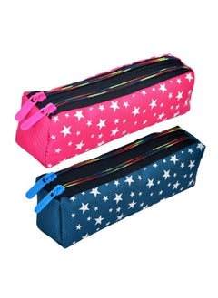 Kuber Industries Kuber Industries Pencil Pouch | Rexine Stationary Pouch | Pencil Utility Pouch|School Pencil Case for Kids | Pen-Pencil Box for Kids | 2 Zipper Pencil Organizer | Star Pencil Pouch | Pack of 2 | Multi  - Image 1