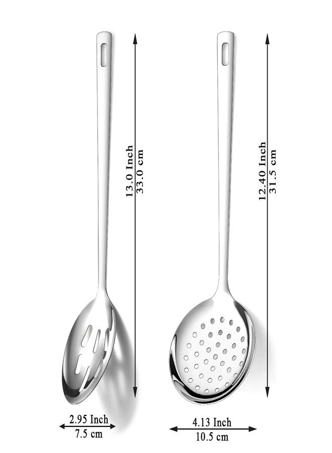 Berglander Slotted Spoons for Straining 2 pcs 13", Stainless Steel Kitchen Spider Strainer Skimmer Ladle for Straining Pasta/Cooking/Frying, Metal Kitchen Utensils Pasta Spoon - Image 2