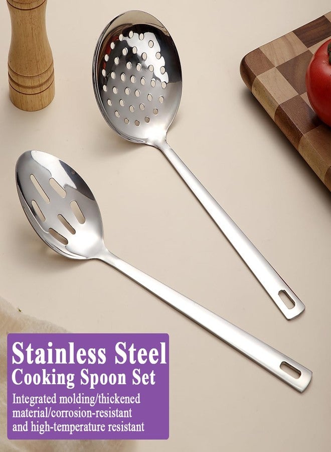 Berglander Slotted Spoons for Straining 2 pcs 13", Stainless Steel Kitchen Spider Strainer Skimmer Ladle for Straining Pasta/Cooking/Frying, Metal Kitchen Utensils Pasta Spoon - Image 3