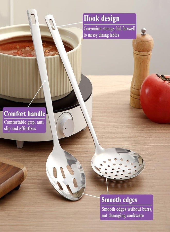Berglander Slotted Spoons for Straining 2 pcs 13", Stainless Steel Kitchen Spider Strainer Skimmer Ladle for Straining Pasta/Cooking/Frying, Metal Kitchen Utensils Pasta Spoon - Image 4