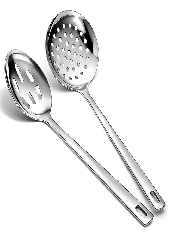 Berglander Slotted Spoons for Straining 2 pcs 13", Stainless Steel Kitchen Spider Strainer Skimmer Ladle for Straining Pasta/Cooking/Frying, Metal Kitchen Utensils Pasta Spoon - Image 1
