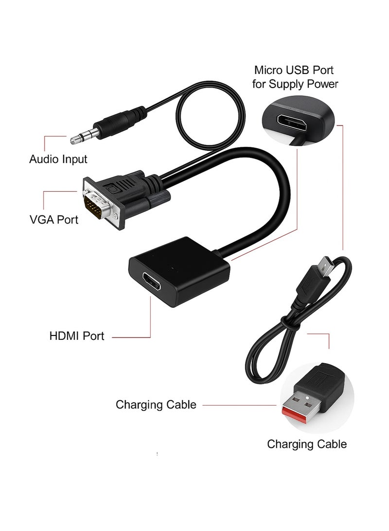 FUJISHKA VGA to HDMI Converter Adapter, VGA Male to HDMI Female Cable with 1080P HD Video and Audio Support – for Connecting Old PC, Laptop with VGA Output to Monitor, HDTV, Projector – Includes 3.5mm Audio and USB Cable  - Image 2