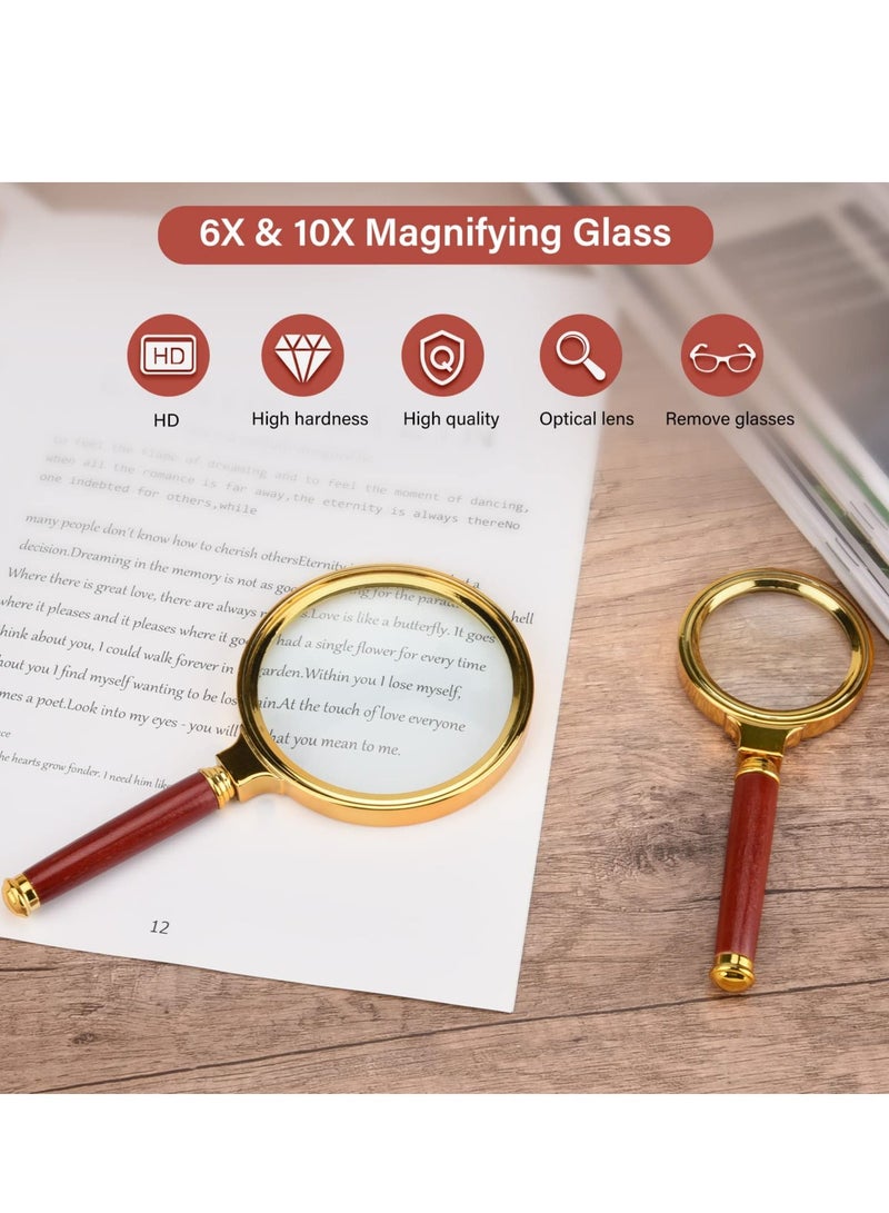 SYOSI Magnifying Glass, 2 Pack 10X and 6X Handheld Magnifier for Hobbies Reading Work Coin Seniors Soldering Exploring Inspection Craft Jewelry, Kids Carry Travel Best Gift - Image 5