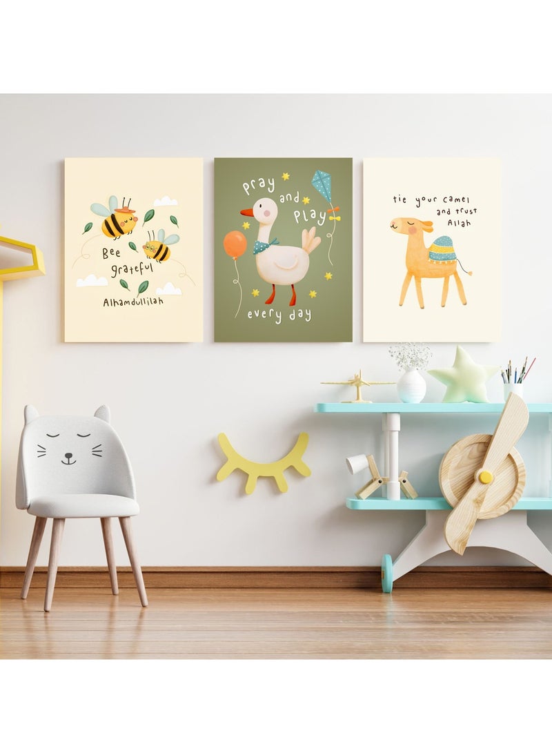 Tableau of three islamic decor ,quotes kids room  - nursery room