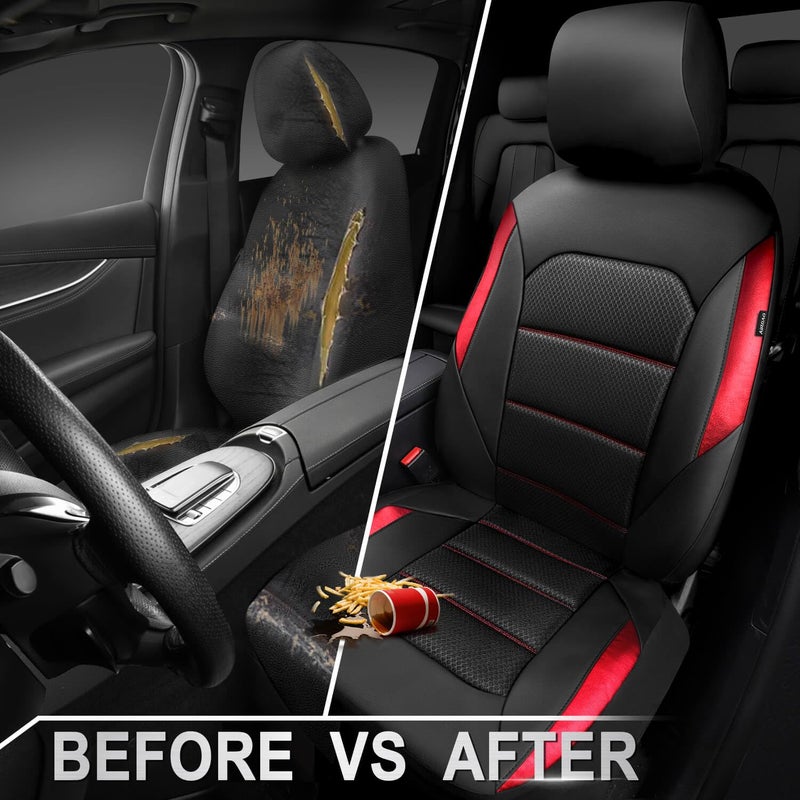 CAR PASS Memory Foam Leather Seat Covers,Air Cool Mesh Thick Car Seat Covers Front Seats Red Leather Seat Covers for Cars Universal for SUVs Trucks,Airbag Compatible Comfort Durable,Black Red Metal - Image 5