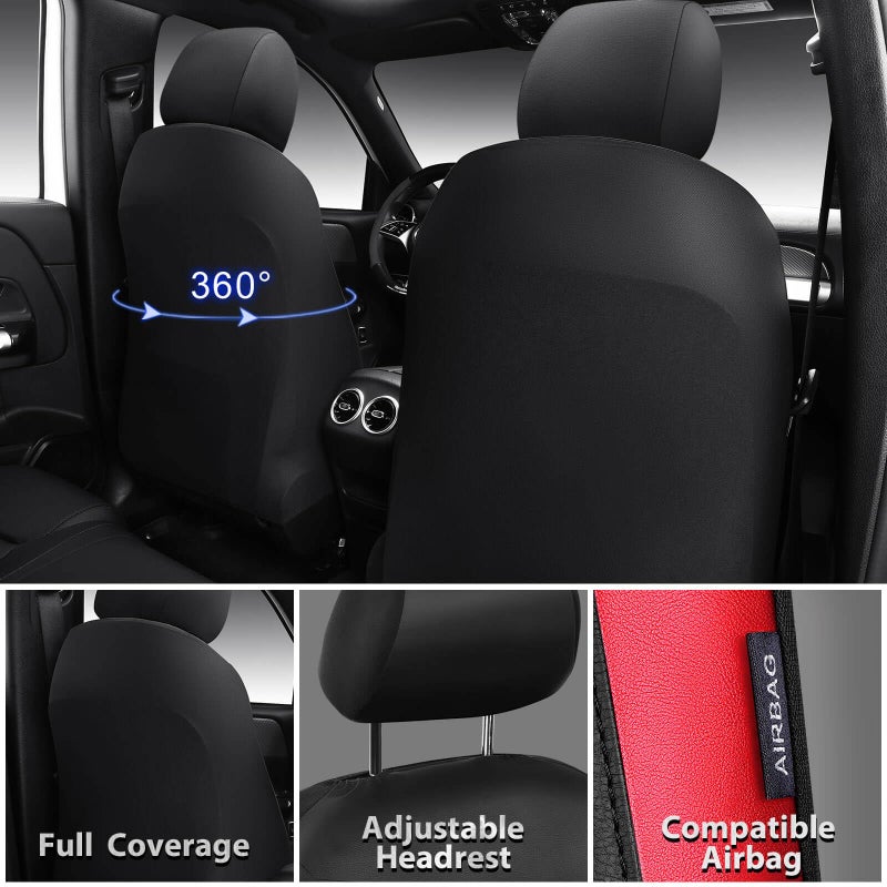 CAR PASS Memory Foam Leather Seat Covers,Air Cool Mesh Thick Car Seat Covers Front Seats Red Leather Seat Covers for Cars Universal for SUVs Trucks,Airbag Compatible Comfort Durable,Black Red Metal - Image 3