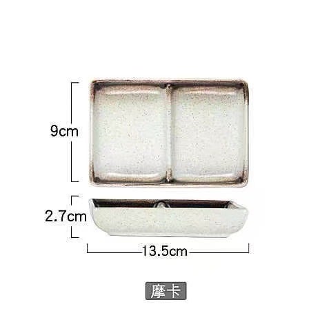 Japanese-style ceramic three-grid dish sauce dish snack dish dish rectangular sushi dish restaurant special factory wholesale Mocha Double Disc