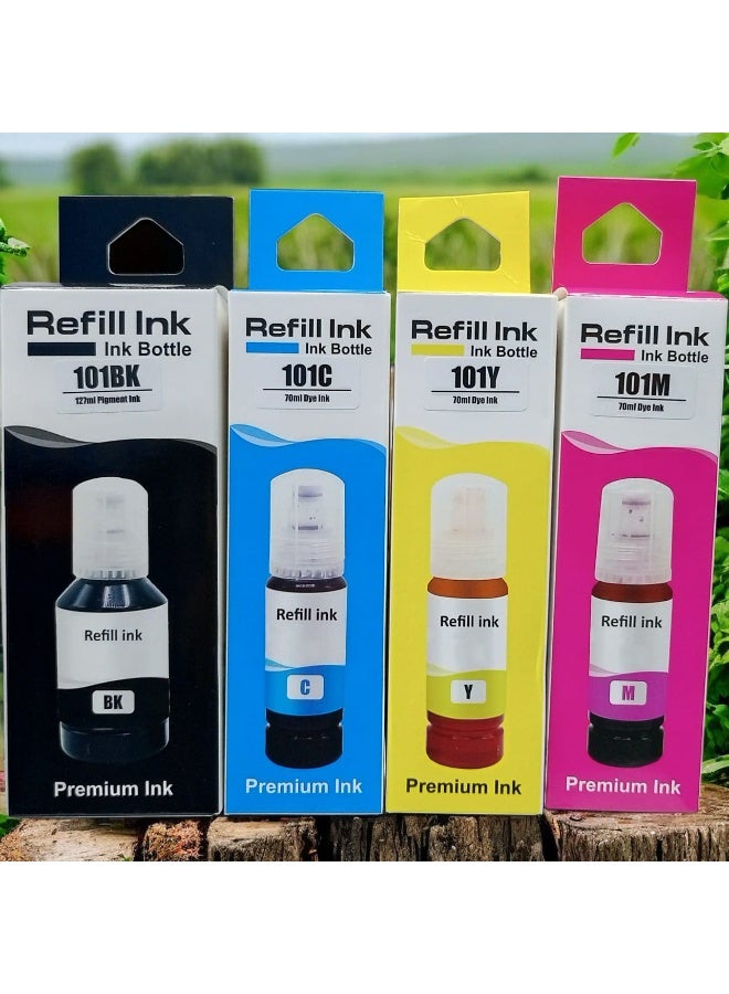 LET MY 101 حبر لإبسون لمجموعة EcoTank 4 عبوات أسود أزرق سماوي أرجواني أصفر إعادة تعبئة لطابعات L4150 L4160 L6160 L6170 L6176 L6190 L14150 - Image 1