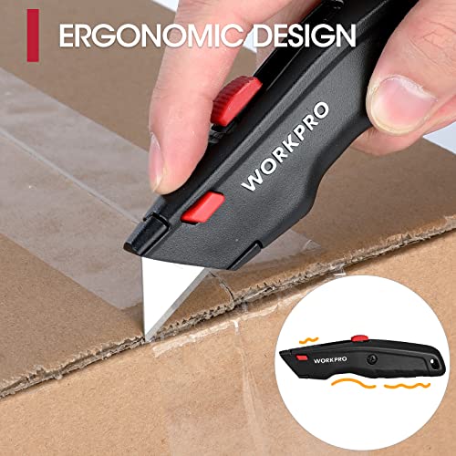 WORKPRO Premium Utility Knife, Retractable All Metal Heavy Duty Box Cutter, Quick Change Blade Razor Knife, with 10 Extra Blades - Image 4
