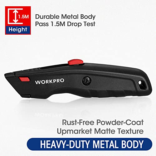 WORKPRO Premium Utility Knife, Retractable All Metal Heavy Duty Box Cutter, Quick Change Blade Razor Knife, with 10 Extra Blades - Image 3