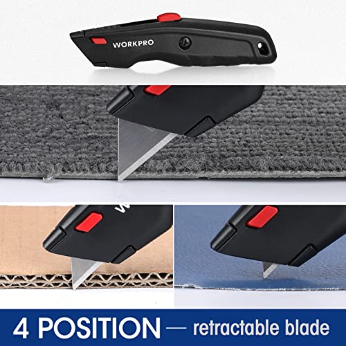 WORKPRO Premium Utility Knife, Retractable All Metal Heavy Duty Box Cutter, Quick Change Blade Razor Knife, with 10 Extra Blades - Image 5