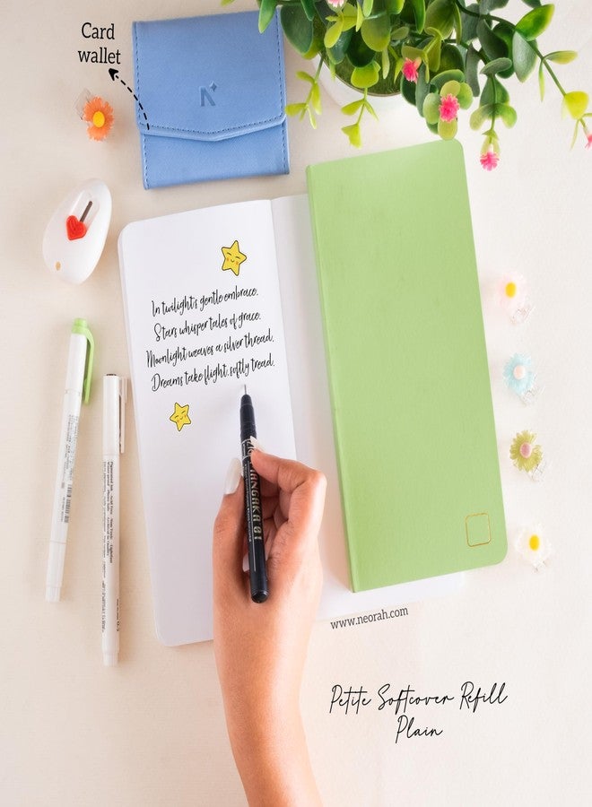 NEORAH - PETITE Notebook SOFT COVER | Organiser REFILL | Unruled Notebook Journal | 110 GSM | 160 pages (Size 21.0 cm x 10.5 cm) Journaling Writing Note Taking Diary, Travellers Journal- LIGHT GREEN - Image 3