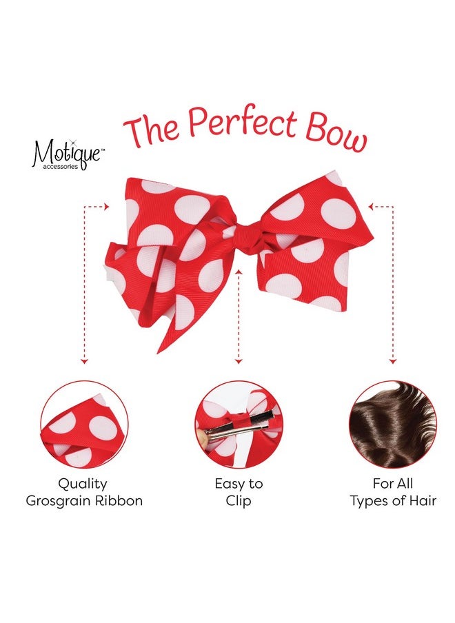 Motique Accessories 6 Inch Grosgrain Hair Bow Hair Clip for Girls - Red  - Image 5