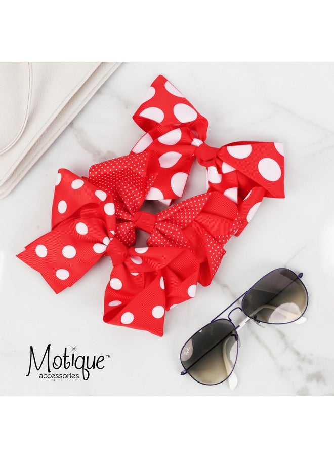 Motique Accessories 6 Inch Grosgrain Hair Bow Hair Clip for Girls - Red  - Image 3