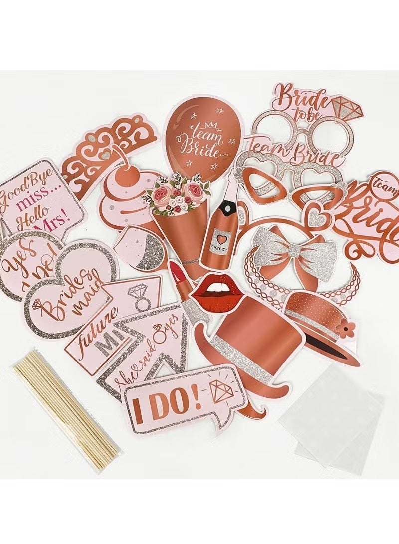 يوڠام زينة حفلة العرائس 25 قطعة – دعائم تصوير فوتوبوث باللون الذهبي الوردي لفريق العروس والعريس، دعائم سيلفي، إطارات ورقية للصور، إكسسوارات حفلة العرائس لحفلات الزفاف، الخطوبة، استقبالات العروس، حفلات توديع العزوبية، وألعاب الحفلات - Image 5