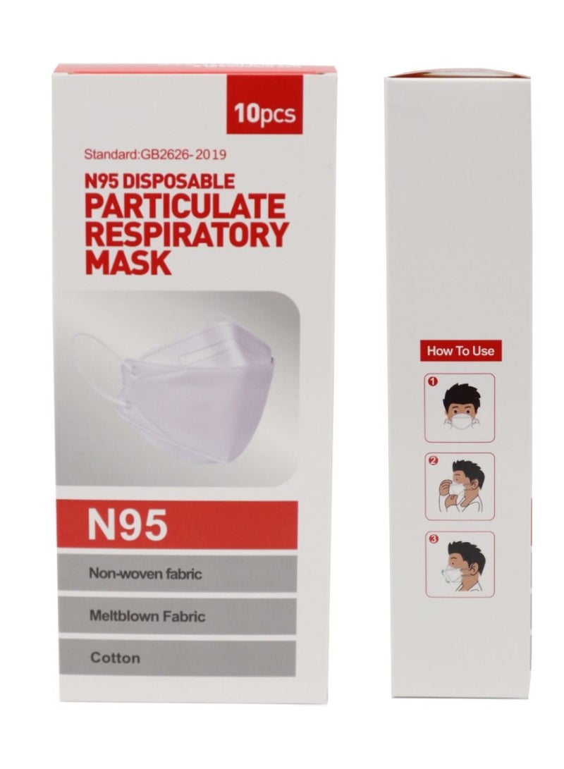 Pack Of 10 N95 Disposable Particulate Respiratory Face Mask for Adults White - Image 4