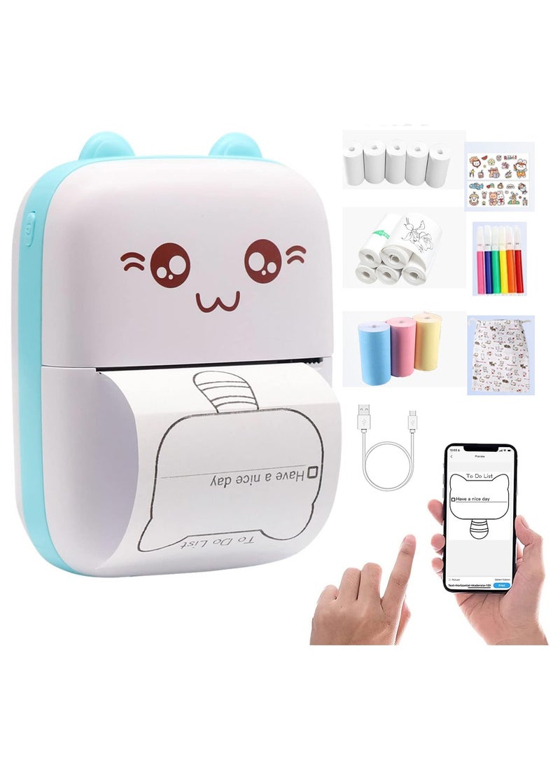 Generic - Mini  Printer,Portable Labler Maker with 13 Rolls Paper,Bluetooth Sticker Printer Wireless Inkless printer Compatible with iOS/Android for Study Notes Journal,Memo,Photo,Lists,QR,Adress - Image 1