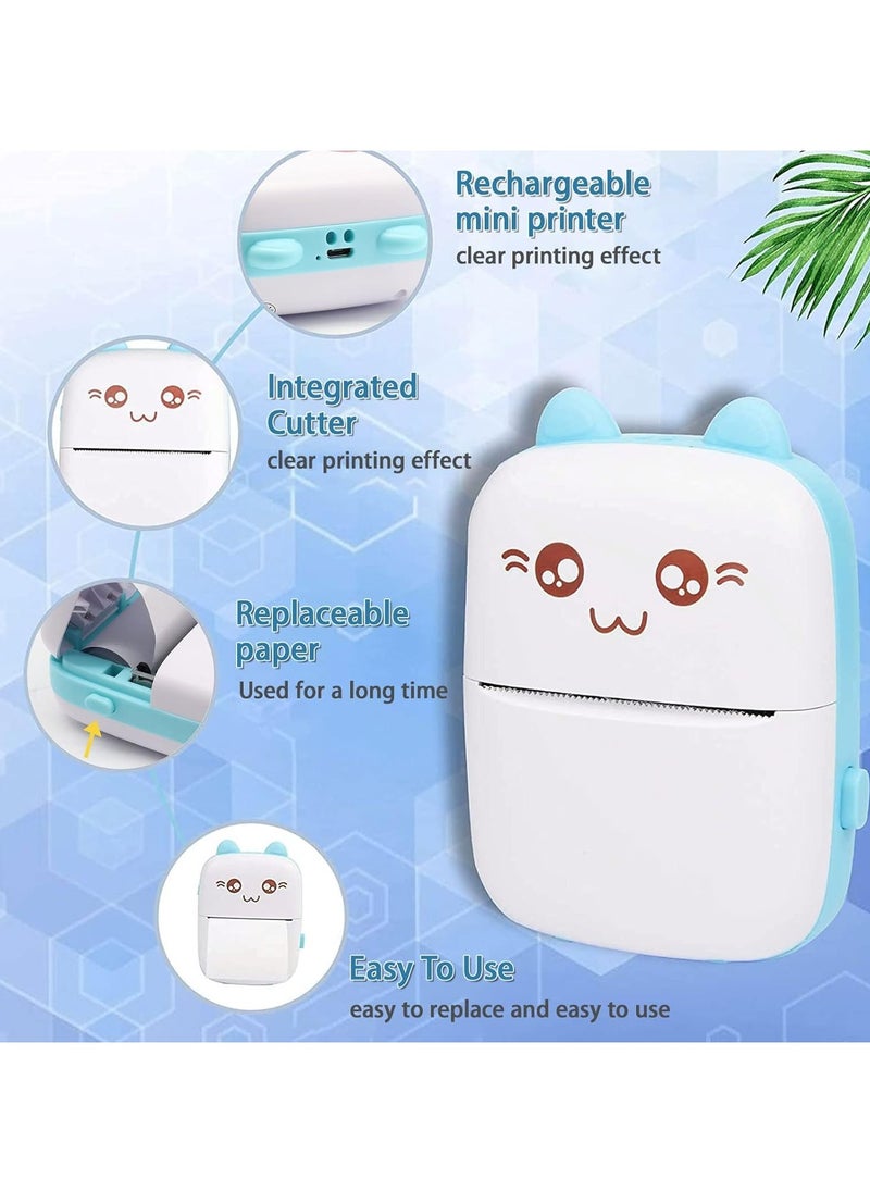 Generic - Mini  Printer,Portable Labler Maker with 13 Rolls Paper,Bluetooth Sticker Printer Wireless Inkless printer Compatible with iOS/Android for Study Notes Journal,Memo,Photo,Lists,QR,Adress - Image 1
