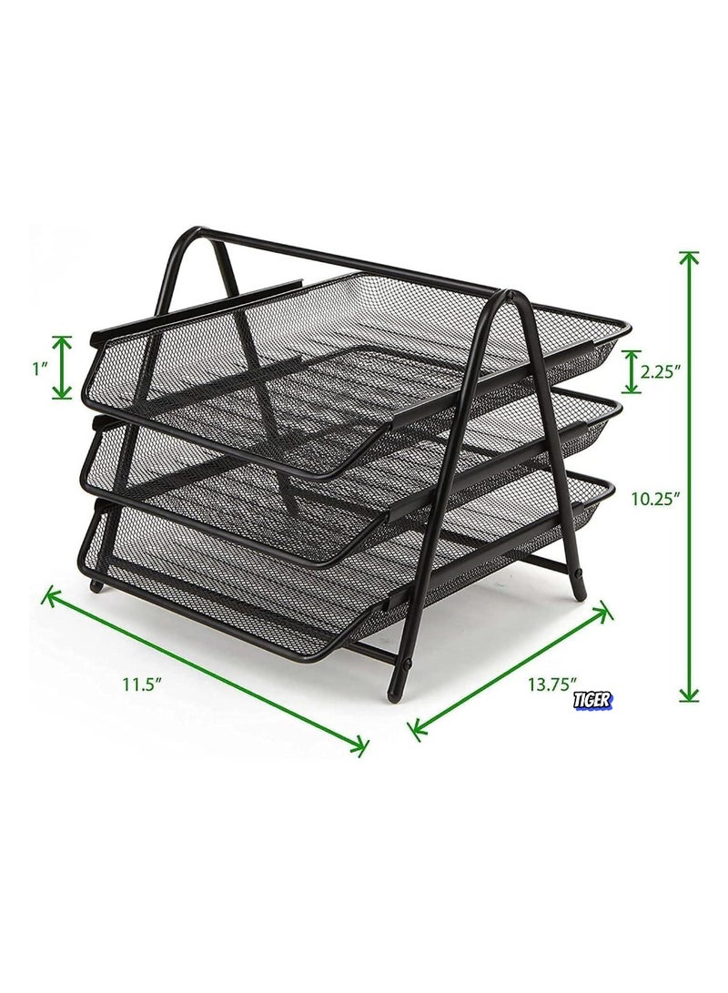 TIGER 3-Tier Metal Mesh File Organizer – Desk Tray for A4 Papers, Letters & Folders, Desktop Storage Solution for Office & Home UseEfficient 3-Tier Design – The 3-tier metal mesh file organizer offers ample storage space for A4 papers, letters, and folders, helping you keep your desk organized and clutter-free, whether in your home office or professional workspace. - Image 2