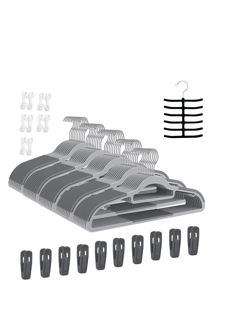 Clothes Hangers, Heavy Duty Durable Standard Clothes Hanger, Plastic Suit Coat Shirt Hangers, 50 PACK Space Saving Clothes Hanger with Rubber Coating 16.5Inches - 50pcs Dark Grey)