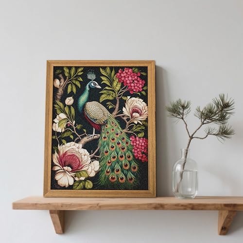 AKWISH Framed Vintage 3D Textured Wall Art Hand Drawn Sandstone Peacock Wall Decor Modern Farmhouse Decor Rural Botanical Floral Picture Painting Artwork for Living Room Bedroom 12x16 inch - Image 3
