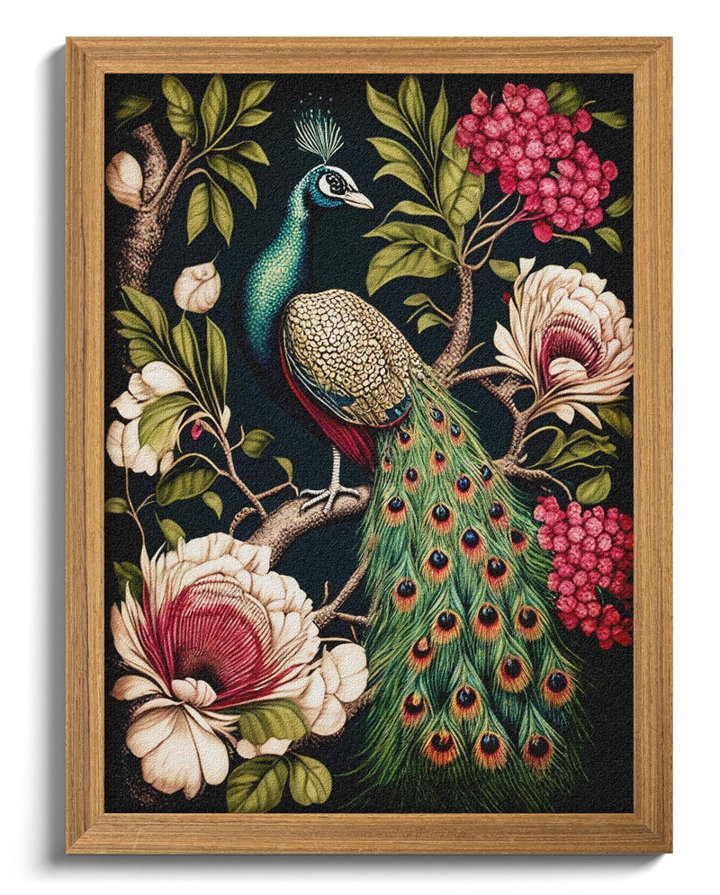 AKWISH Framed Vintage 3D Textured Wall Art Hand Drawn Sandstone Peacock Wall Decor Modern Farmhouse Decor Rural Botanical Floral Picture Painting Artwork for Living Room Bedroom 12x16 inch - Image 2