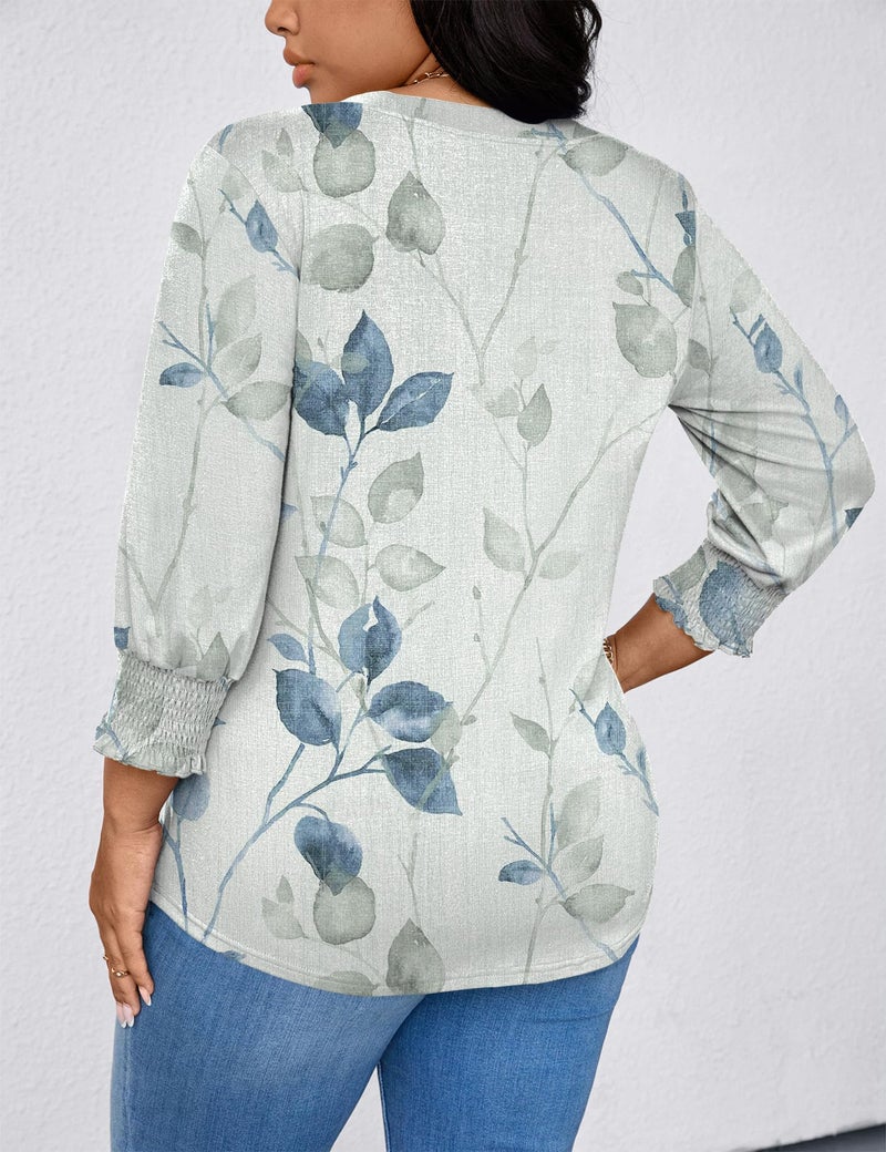 TFSDOD Womens Blouses for Women Dressy Casual Plus Size Tunic Tops Women's 3/4 Sleeve Tops V Neck Smocked Blouses Spring Fashion for Women 5X - Image 3