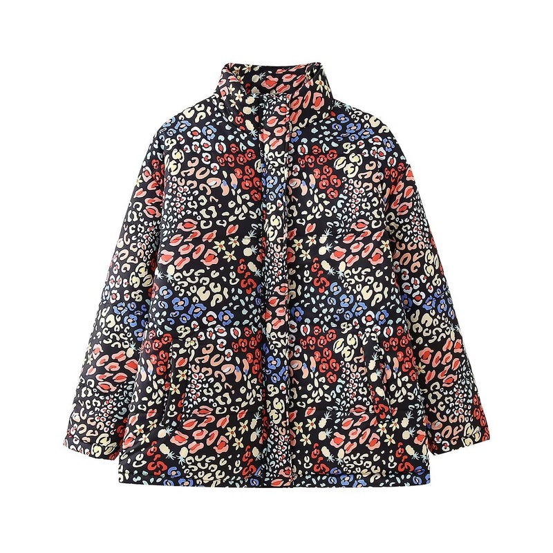 ZA cross-border womens clothing wholesale European and American style collar printed loose cotton coat womens autumn and winter new warm cotton coat Picture color