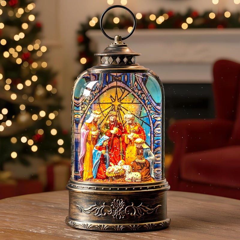 Solgicar Christmas Snow Globe Lantern, Lighted Nativity Scene Musical Water Lantern Play Silent Night Music in Swirling Glitter, Holiday Decorations Gifts for Family, Children or Friends - Image 1