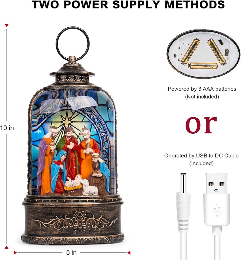 Solgicar Christmas Snow Globe Lantern, Lighted Nativity Scene Musical Water Lantern Play Silent Night Music in Swirling Glitter, Holiday Decorations Gifts for Family, Children or Friends - Image 4