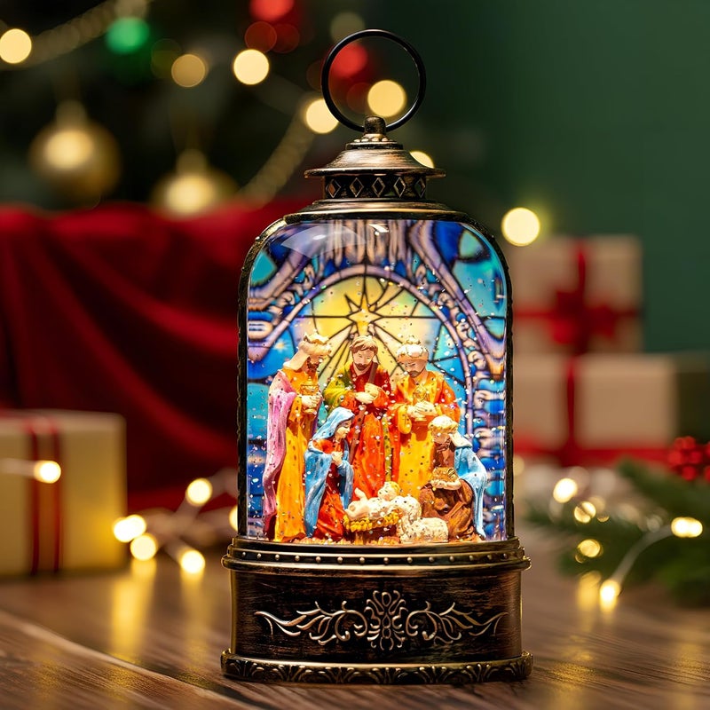 Solgicar Christmas Snow Globe Lantern, Lighted Nativity Scene Musical Water Lantern Play Silent Night Music in Swirling Glitter, Holiday Decorations Gifts for Family, Children or Friends - Image 5