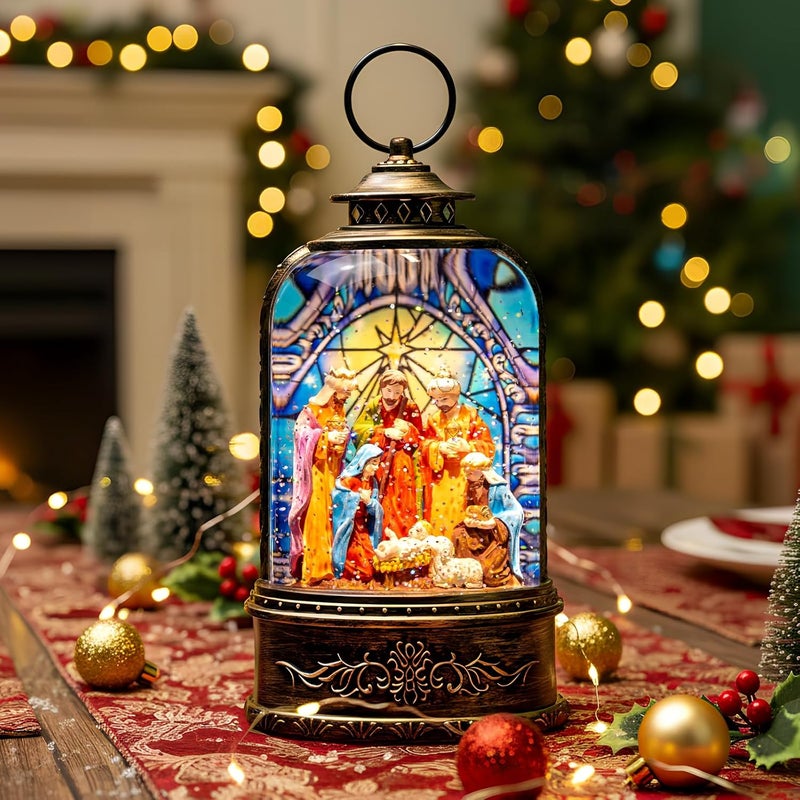 Solgicar Christmas Snow Globe Lantern, Lighted Nativity Scene Musical Water Lantern Play Silent Night Music in Swirling Glitter, Holiday Decorations Gifts for Family, Children or Friends - Image 3