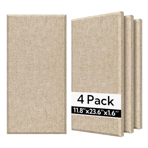 Olanglab Fiberglass Acoustic Wall Panels 4 Pack, 11.8'' x 23.6'' Sound Panels, Fabric Wrapped Sound Proof Panels for Walls (Khaki) - Image 1